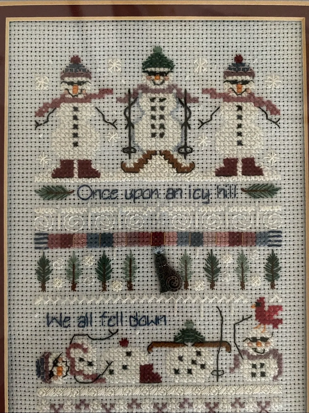 Hand crafted Cross-stitch artwork SnowPeople!